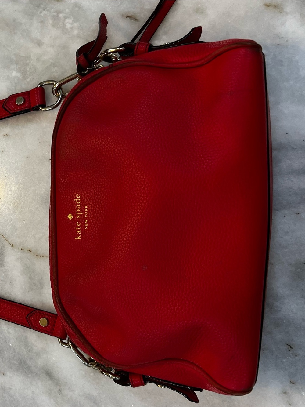 kate spade Red Pebbled Leather Crossbody with Gold Hardware and Logo